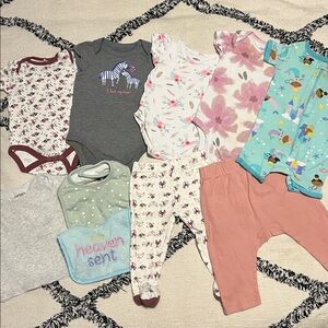 3-6M short sleeve lot onesies outfit pj pants bibs